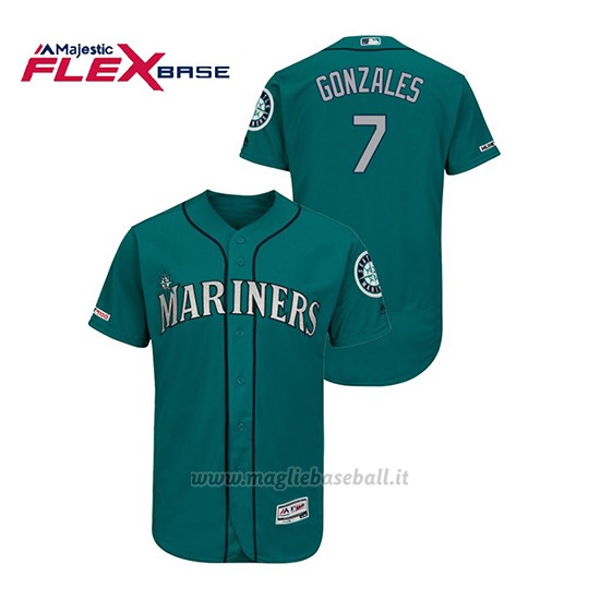 Maglia Baseball Uomo Seattle Mariners Marco Gonzales 150th Aniversario Patch Autentico Flex Base Verde